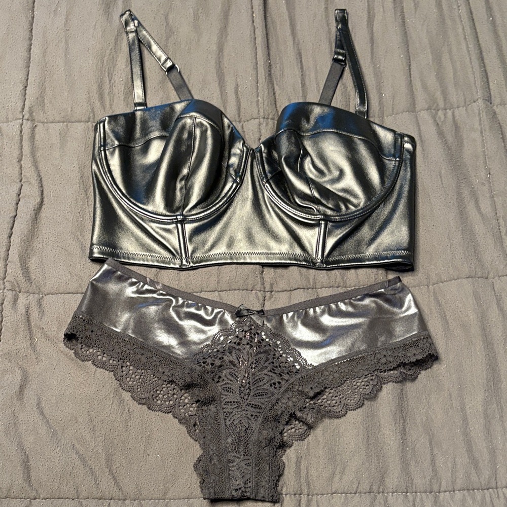 Victoria's Secret Faux Leather & Lace Bra Set